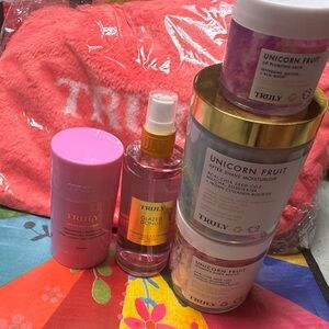 Truly Unicorn Fruit 6 piece Bundle with Fluffy Bag and Glazed Donut Mist NIP